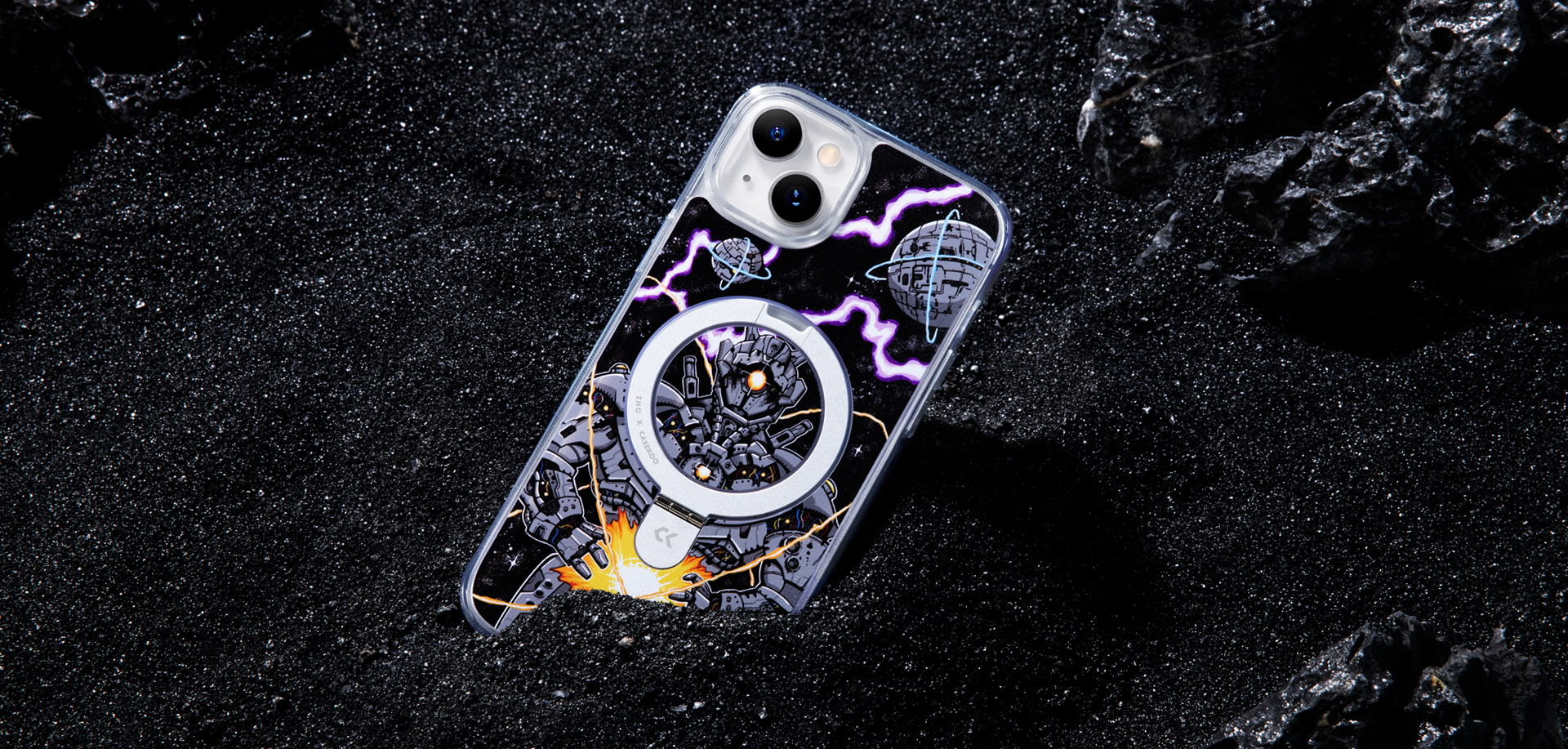 CASEKOO iPhone Space Titan Graffiti Phone Case 内蔵磁気キック 